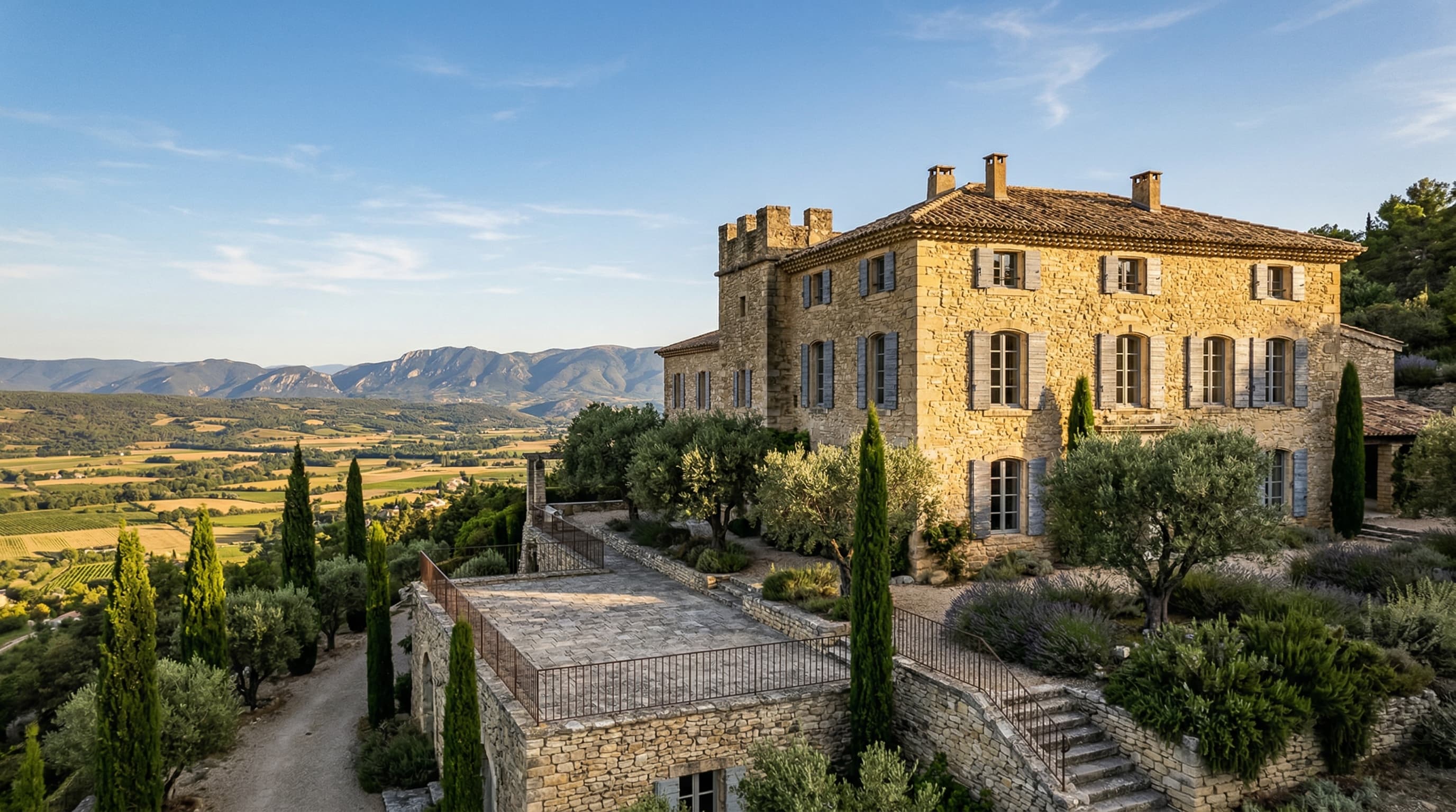 Bastide en pierre à Gordes au coucher du soleil